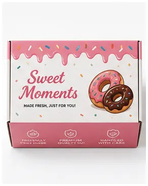 Front Angle of 8x5x3 inch printed donut box by Boxwaale