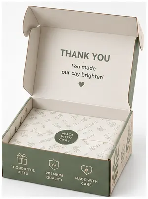 Open Interior of 12x10x4 inch printed self care gift box by Boxwaale