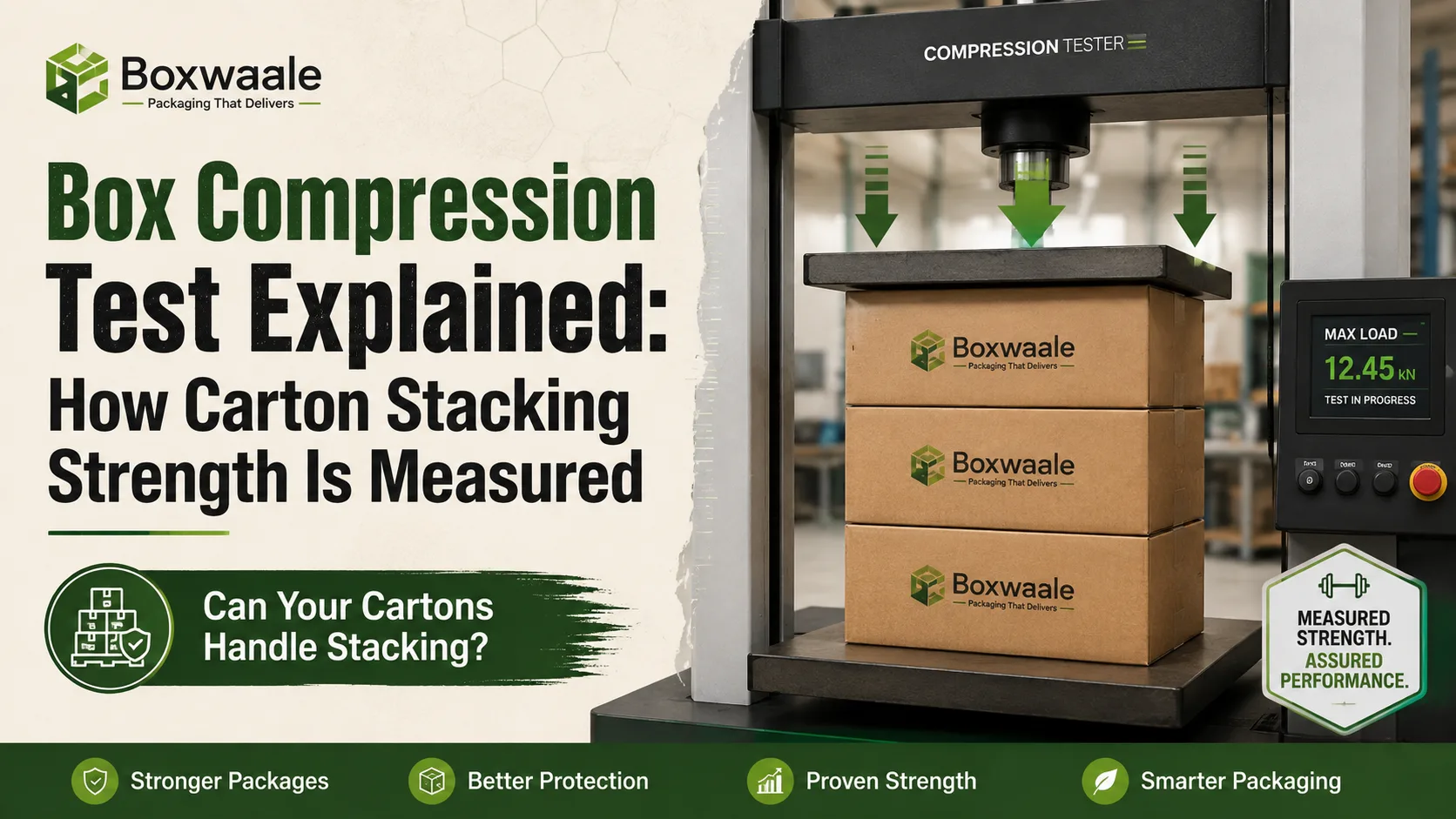 Box Compression Test Explained: How Carton Stacking Strength Is Measured Box Compression Test Explained: How Carton Stacking Strength Is Measured by Boxwaale