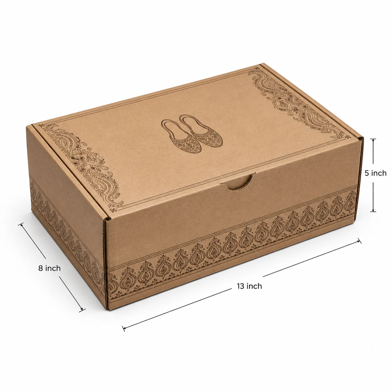 Ethnic Footwear Shipping Box hero view with custom multicolour brand printing