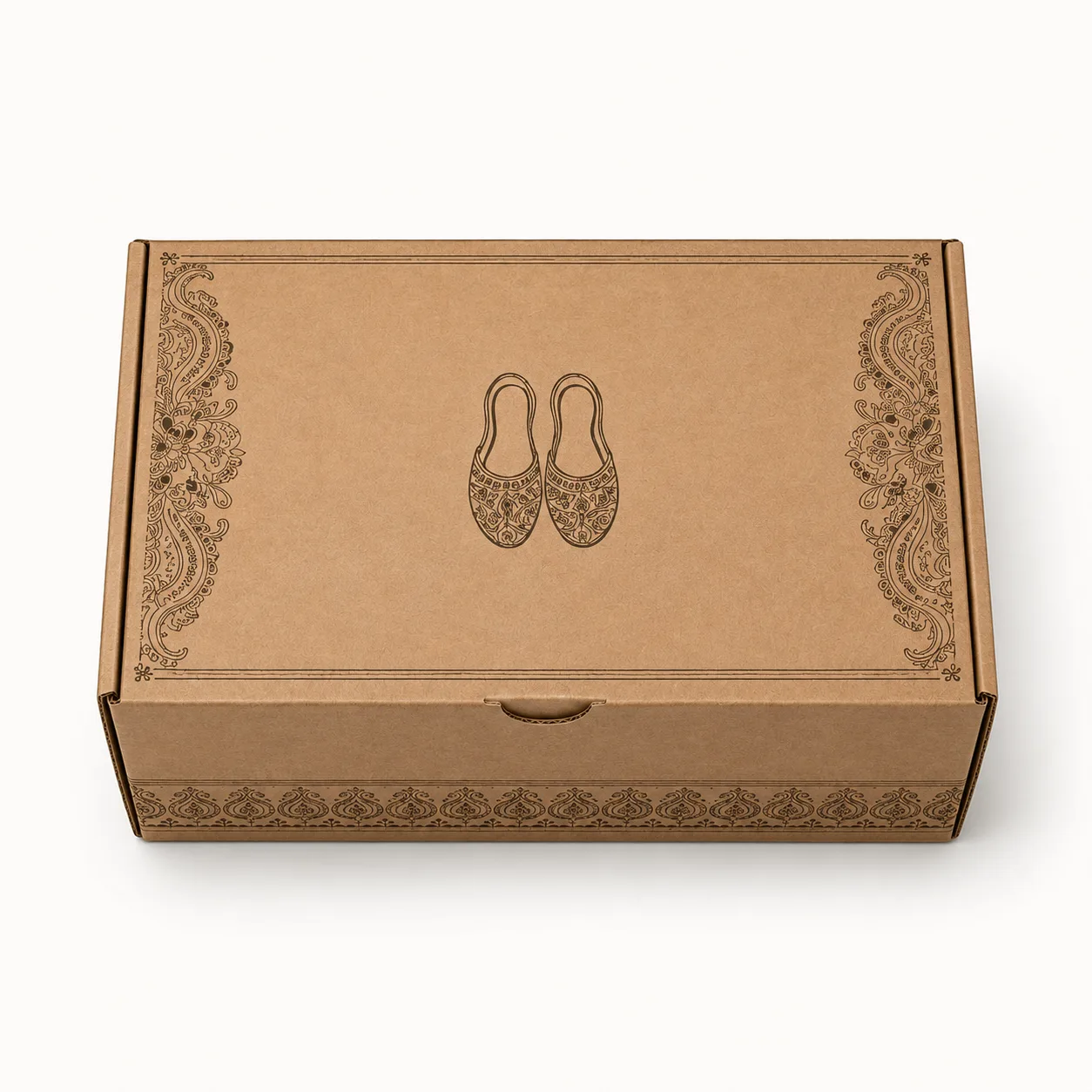Ethnic Footwear Shipping Box side panel print view with custom multicolour brand printing