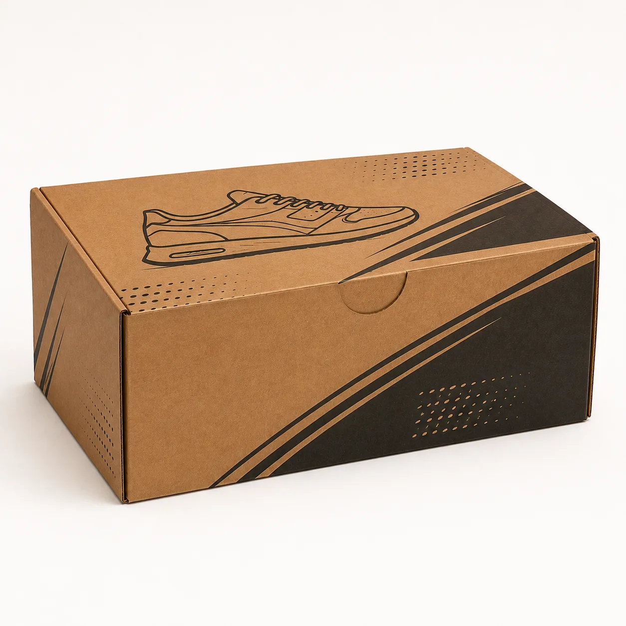 Sneaker Shipping Box front three-quarter view with custom multicolour brand printing