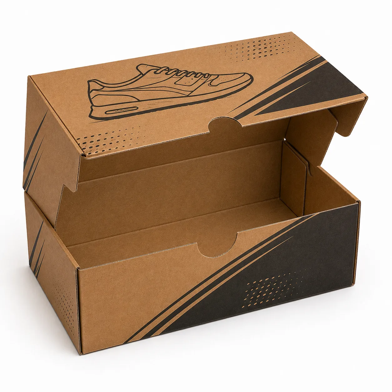 Sneaker Shipping Box open box interior view with custom multicolour brand printing