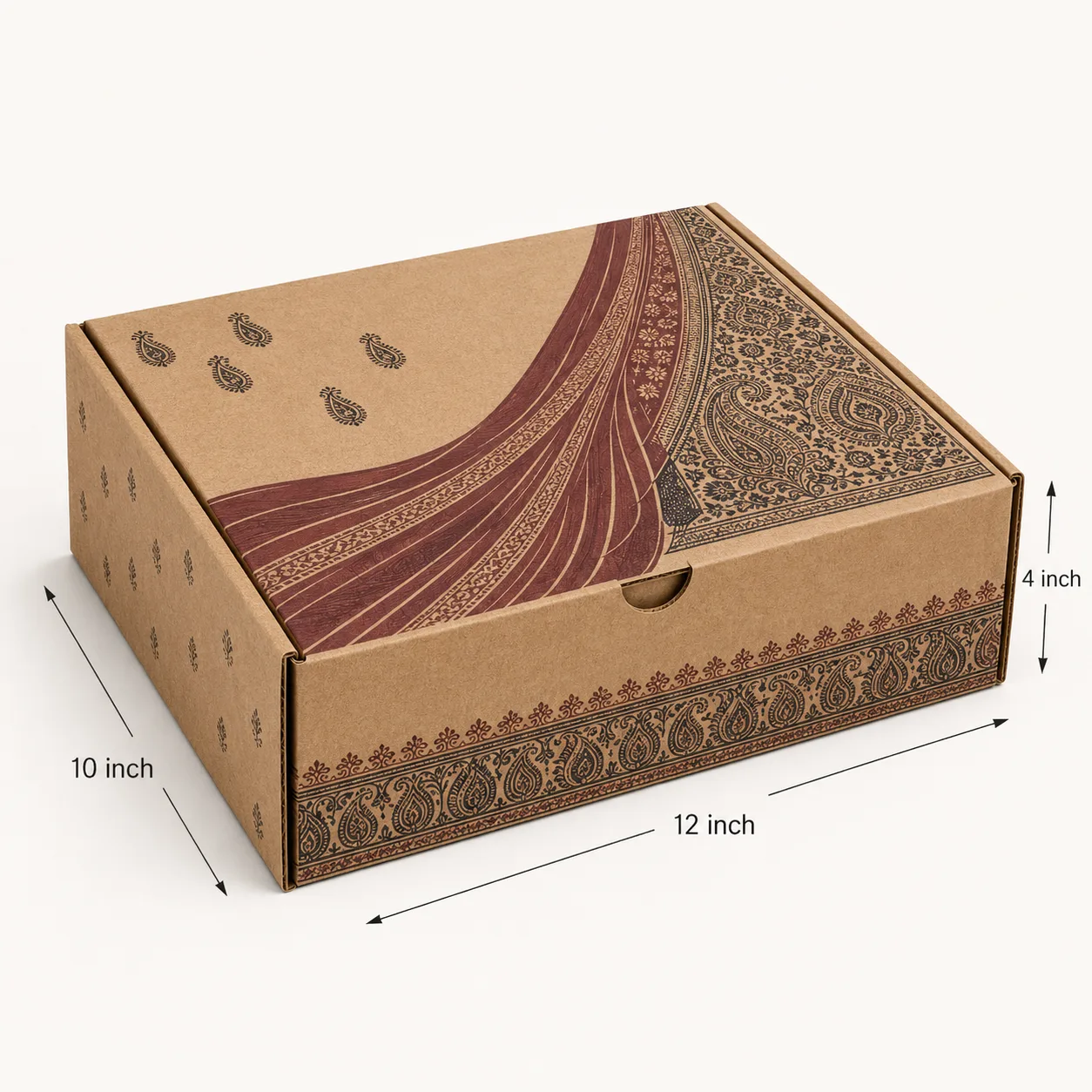 Ethnic Wear & Saree Shipping Box hero view with custom multicolour brand printing