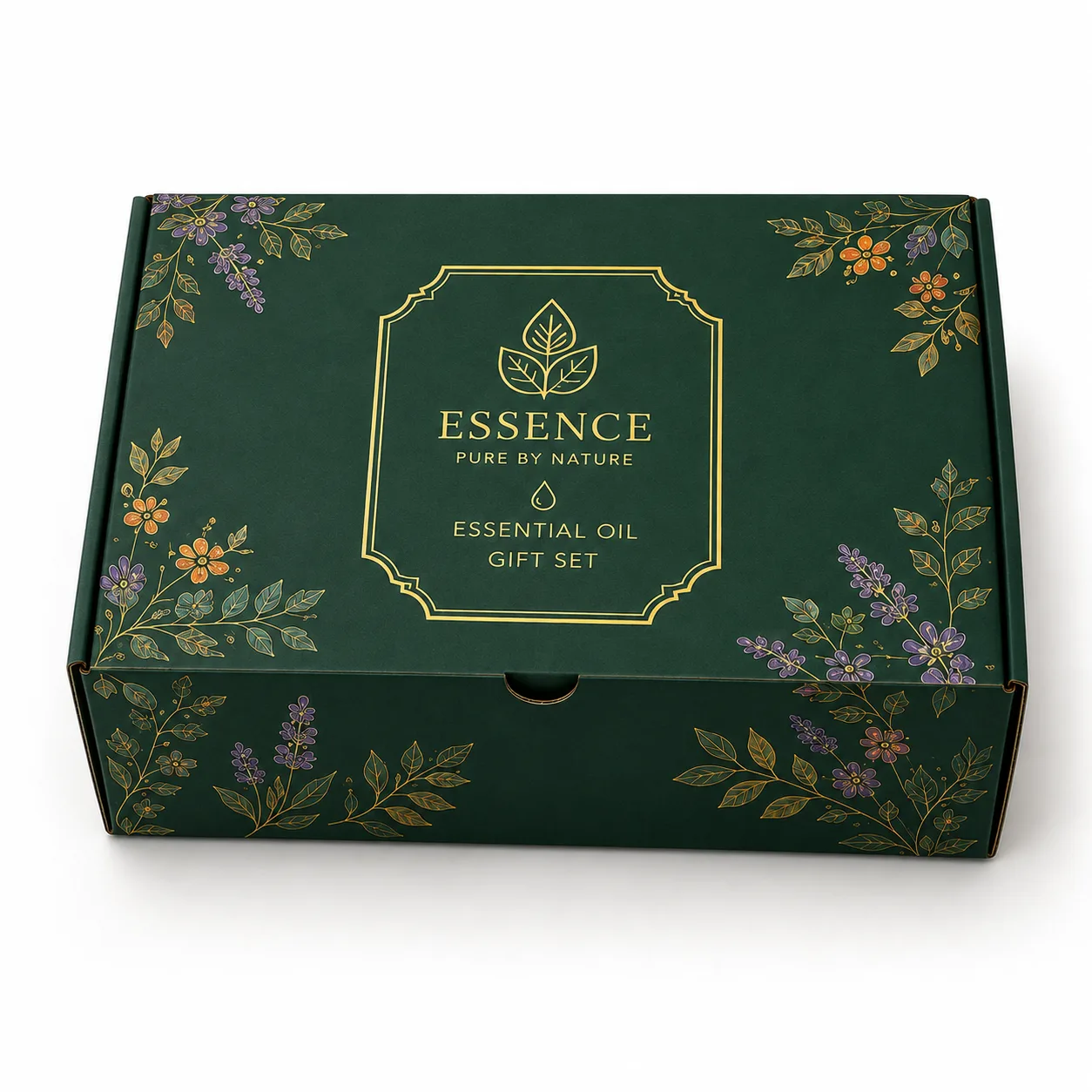 Essential Oil Gift Set Box side panel print view with custom multicolour brand printing