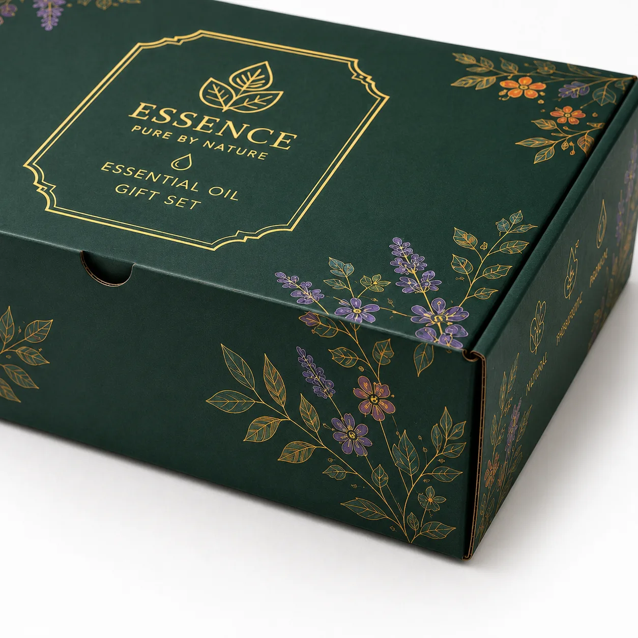 Essential Oil Gift Set Box packed application view with custom multicolour brand printing