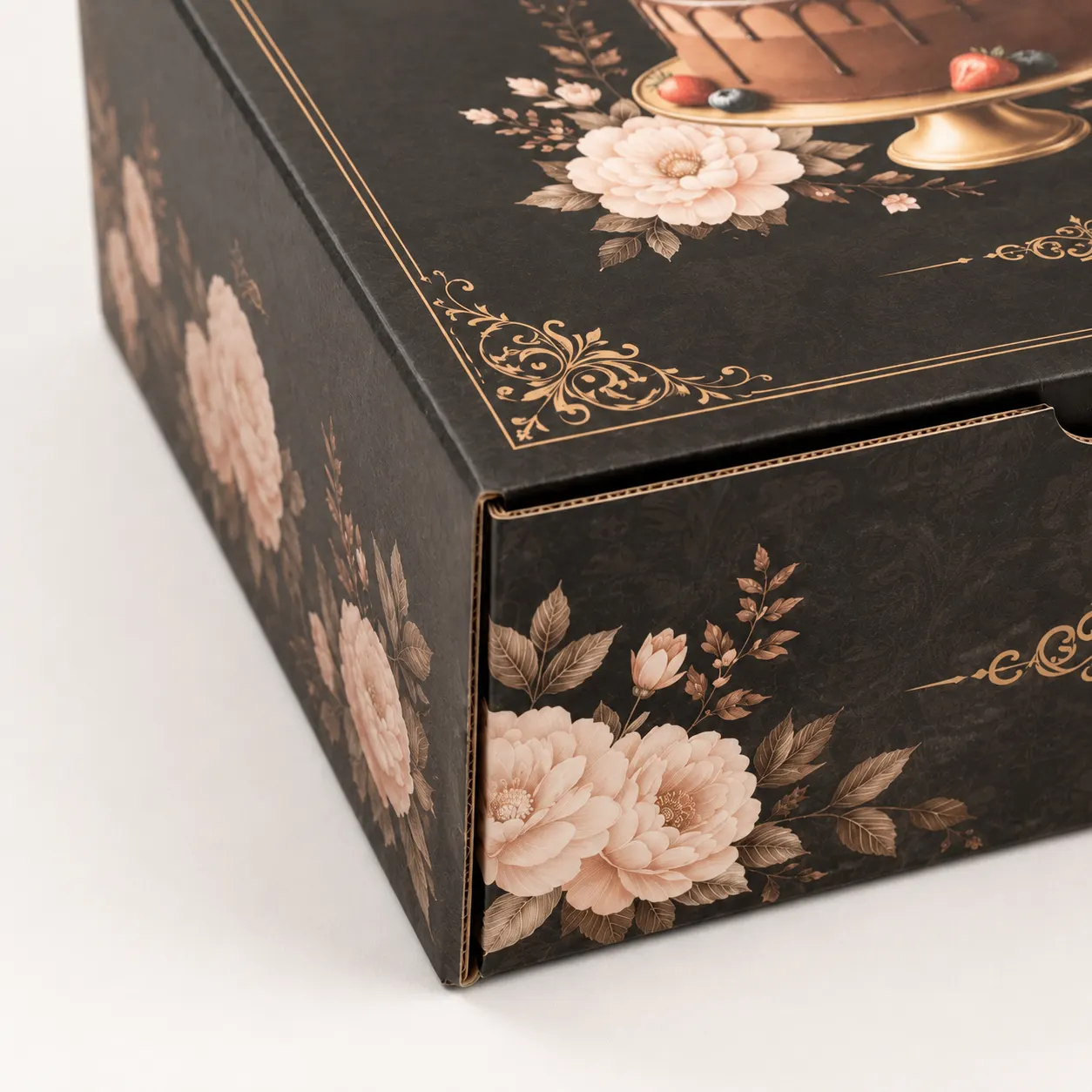 1 KG Cake Box packed application view with custom multicolour brand printing