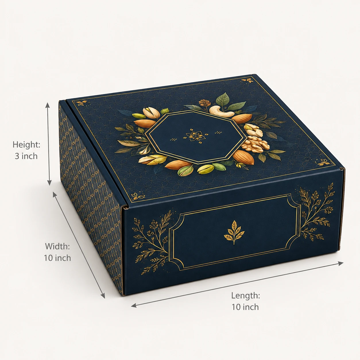 Corporate Dry Fruit Hamper Box hero view with custom multicolour brand printing