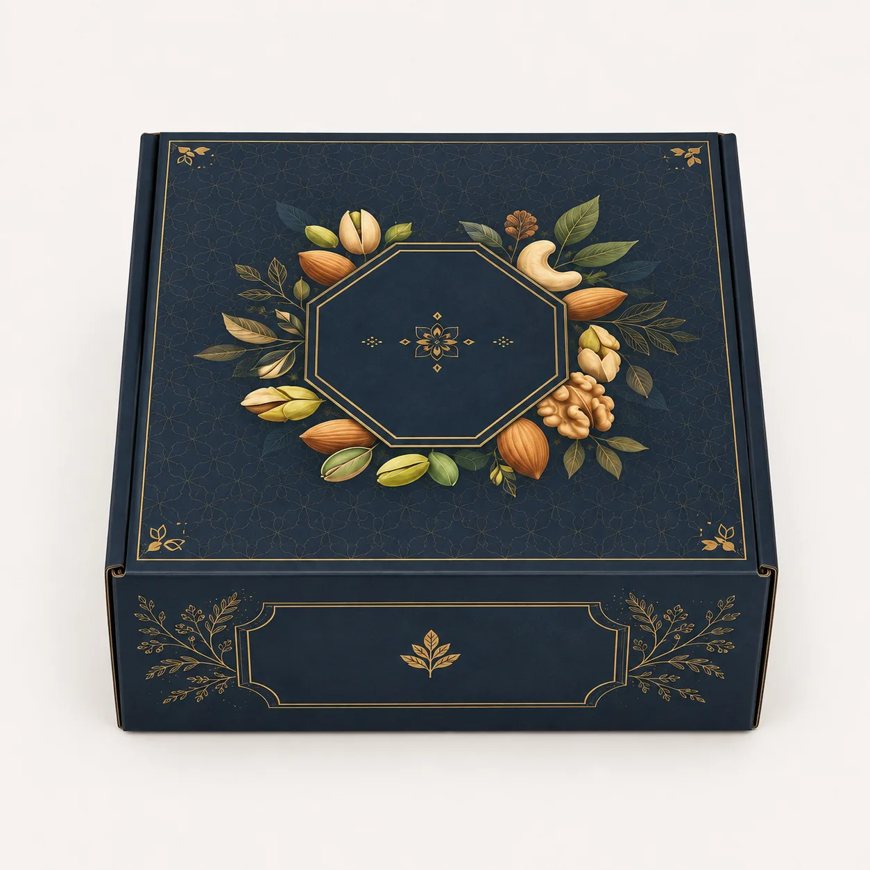 Corporate Dry Fruit Hamper Box side panel print view with custom multicolour brand printing