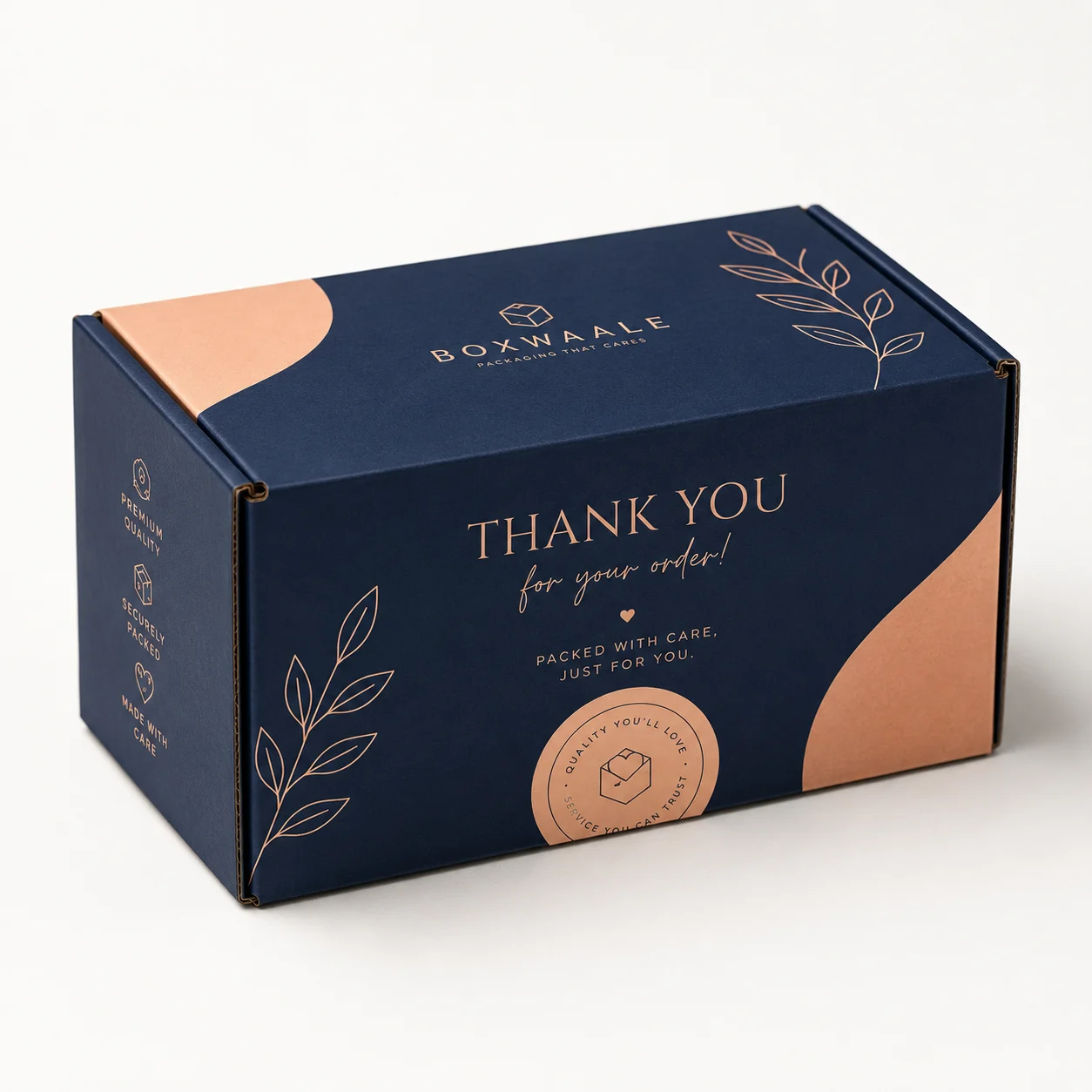Front Angle of 9x6x3 inch custom printed mailer box by Boxwaale
