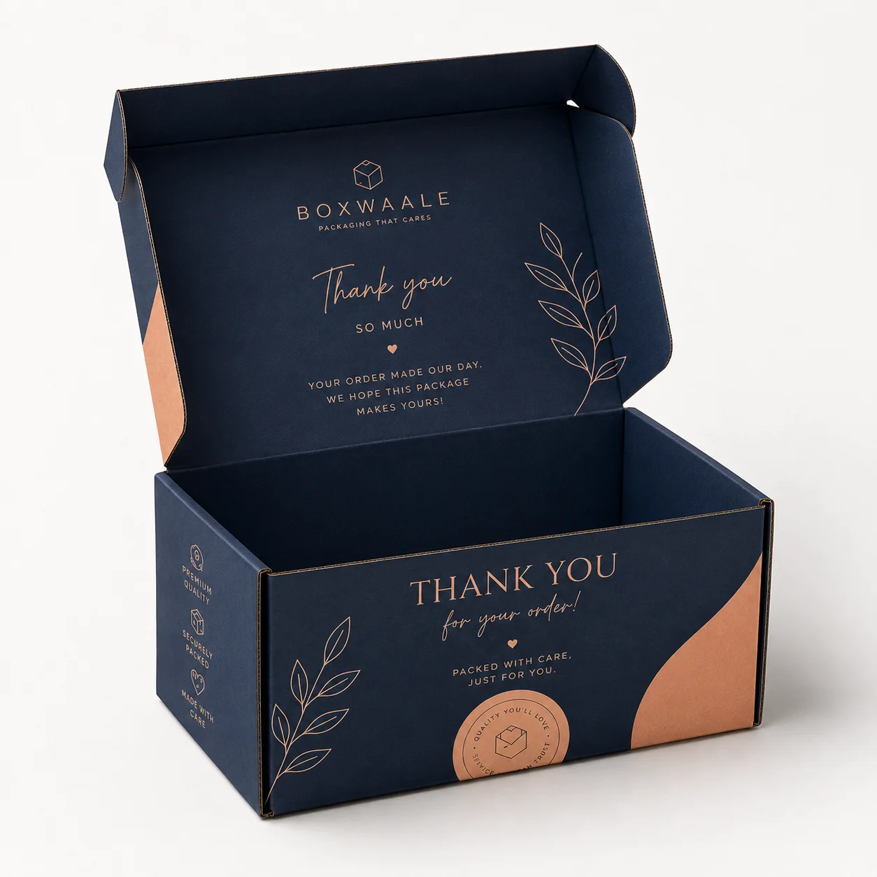 Open Interior of 9x6x3 inch custom printed mailer box by Boxwaale