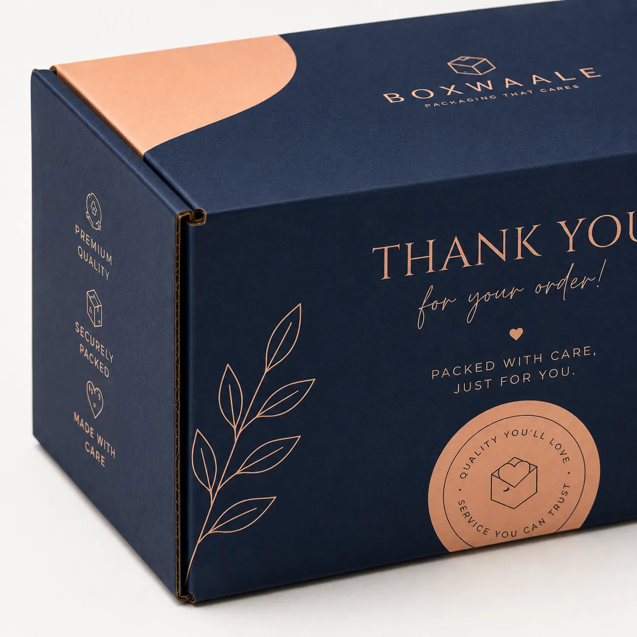 Side Profile of 9x6x3 inch custom printed mailer box by Boxwaale