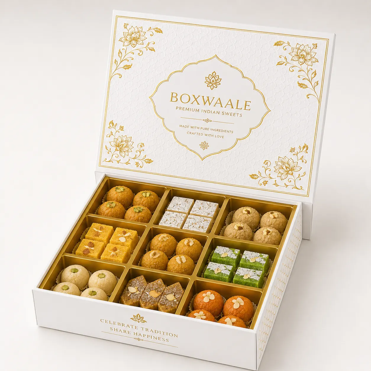 Open Interior of 9x9x2 inch white mithai box by Boxwaale