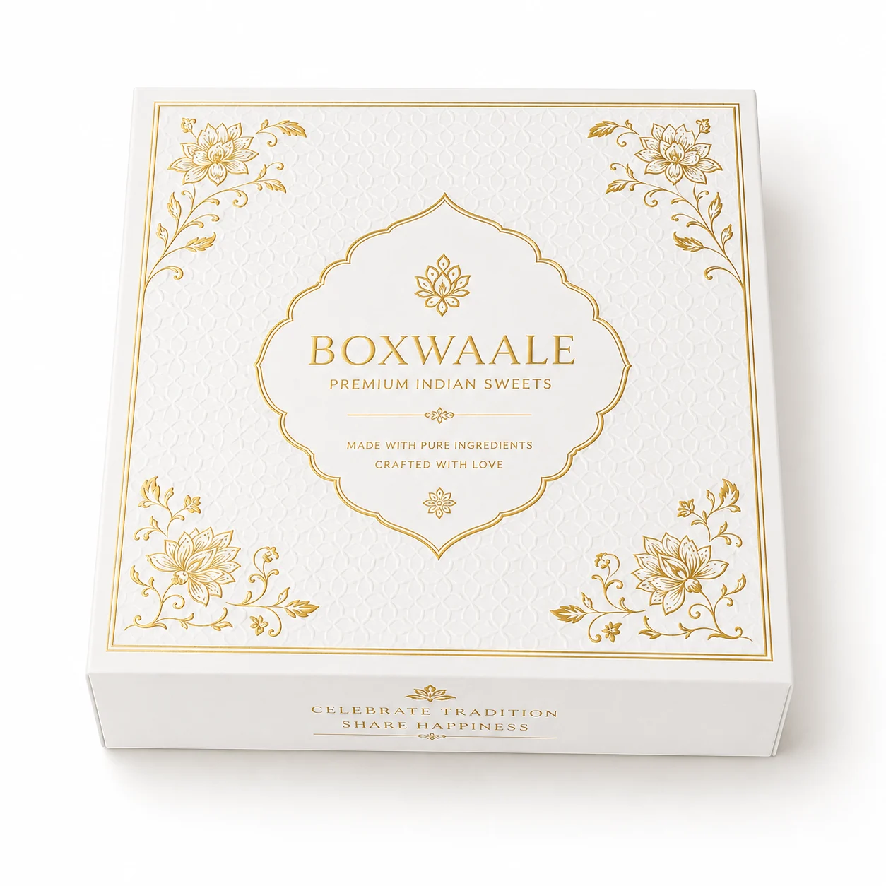 Top View of 9x9x2 inch white mithai box by Boxwaale