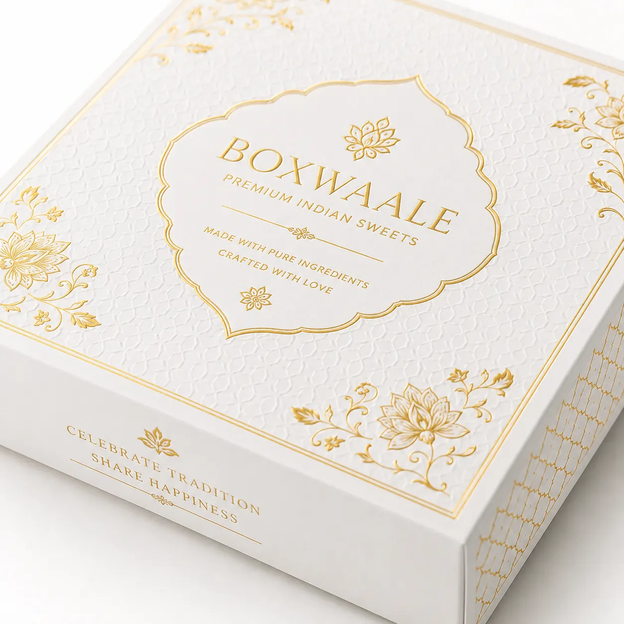 Side Profile of 9x9x2 inch white mithai box by Boxwaale