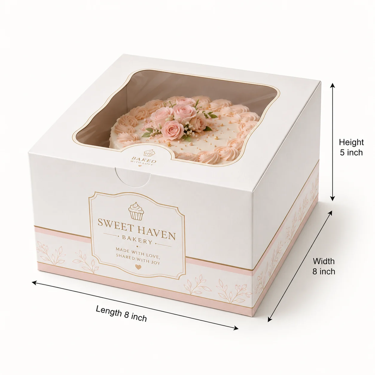 8x8x5 inch white window cake box with 8x8x5 inch dimensions by Boxwaale