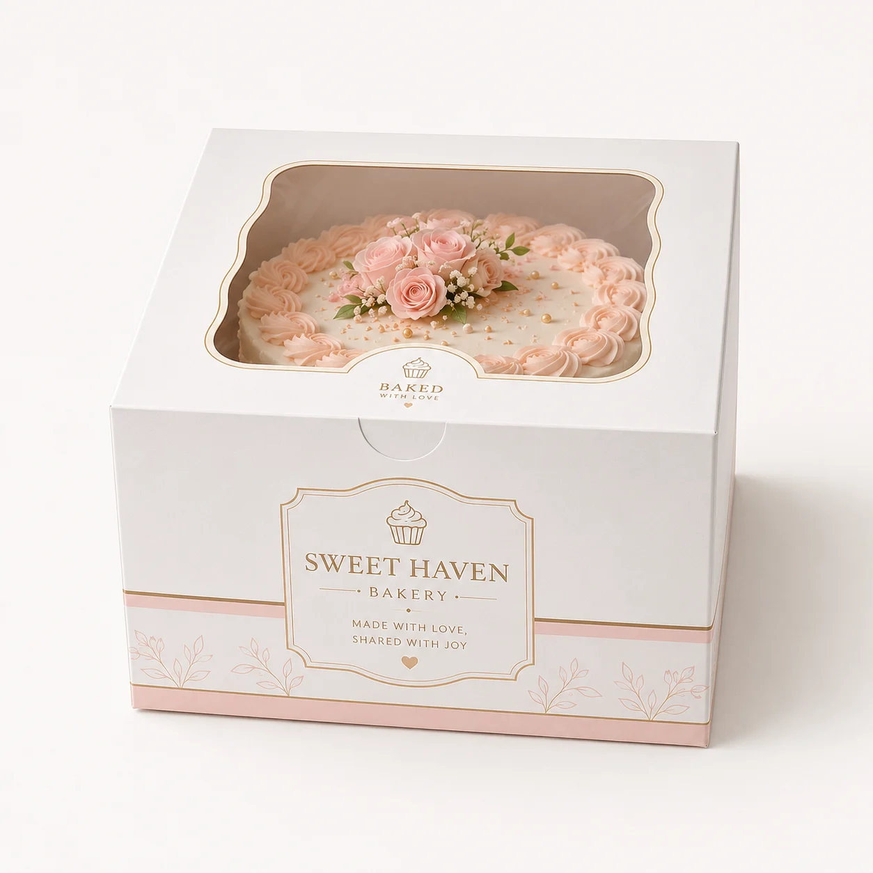 Front Angle of 8x8x5 inch white window cake box by Boxwaale