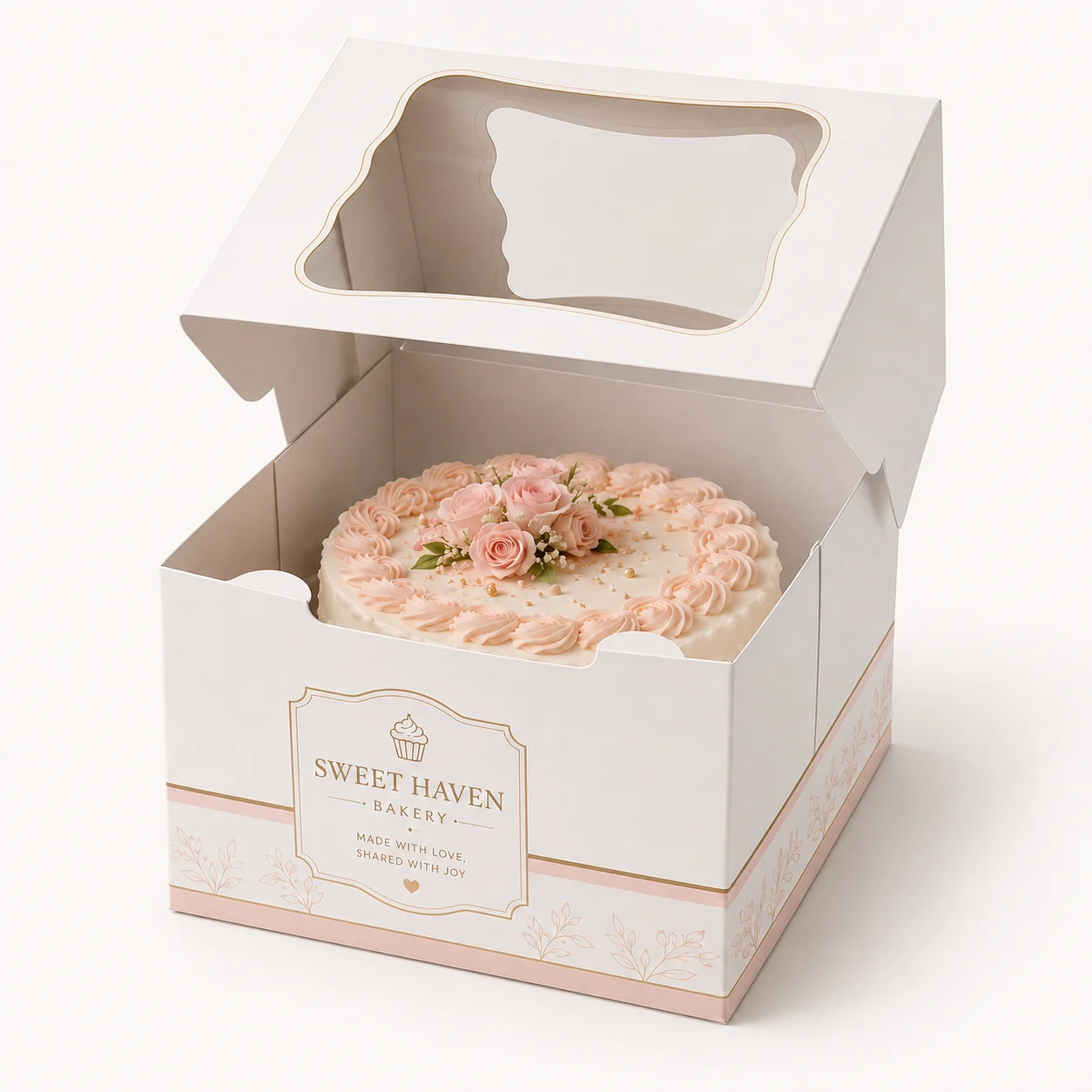 Open Interior of 8x8x5 inch white window cake box by Boxwaale