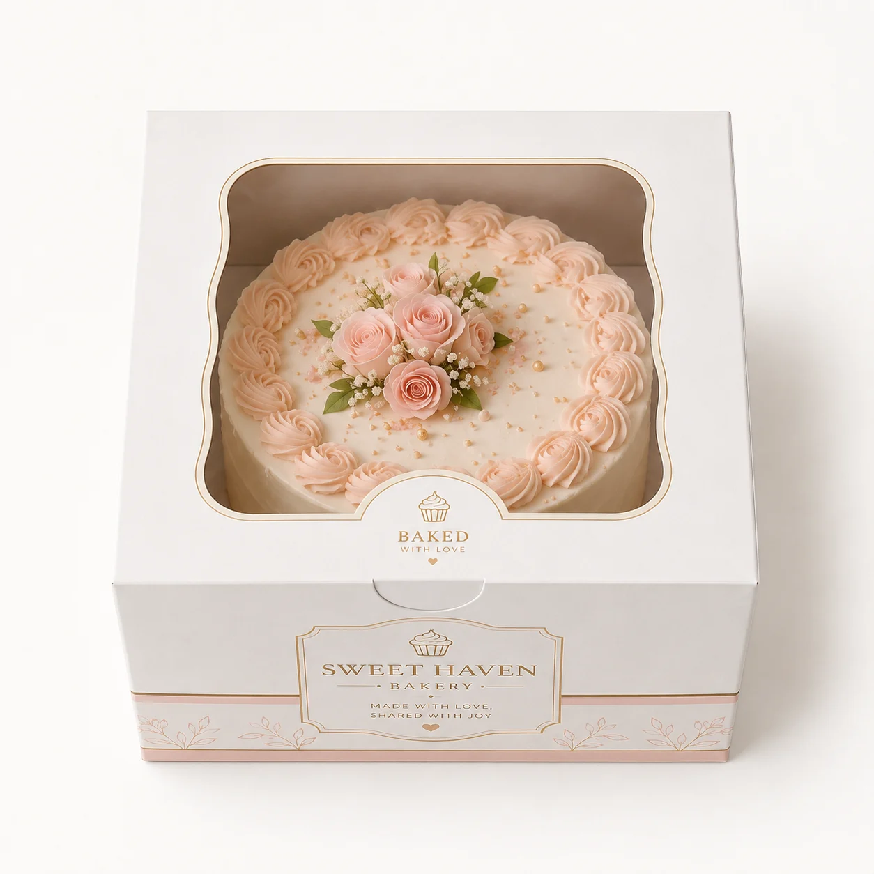 Top View of 8x8x5 inch white window cake box by Boxwaale