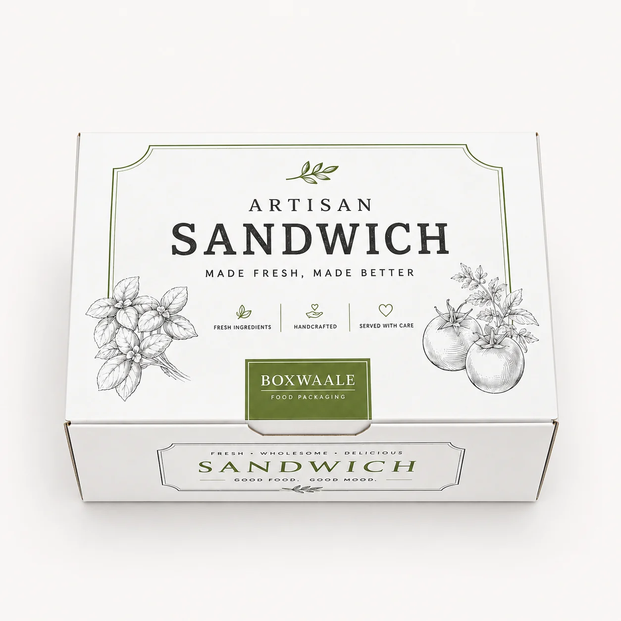 Top View of 7x5x2 inch printed sandwich box by Boxwaale