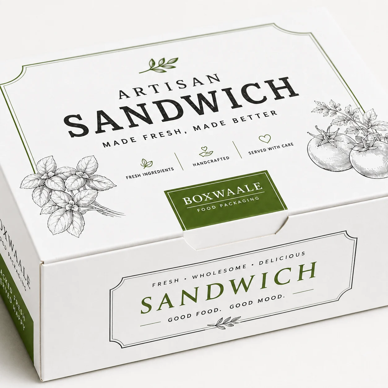 Side Profile of 7x5x2 inch printed sandwich box by Boxwaale