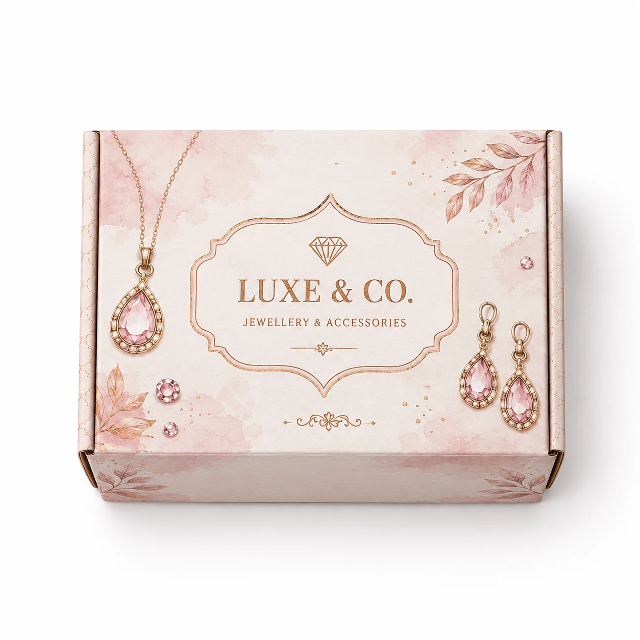 Jewellery & Accessories Mailer Box side panel print view with custom multicolour brand printing