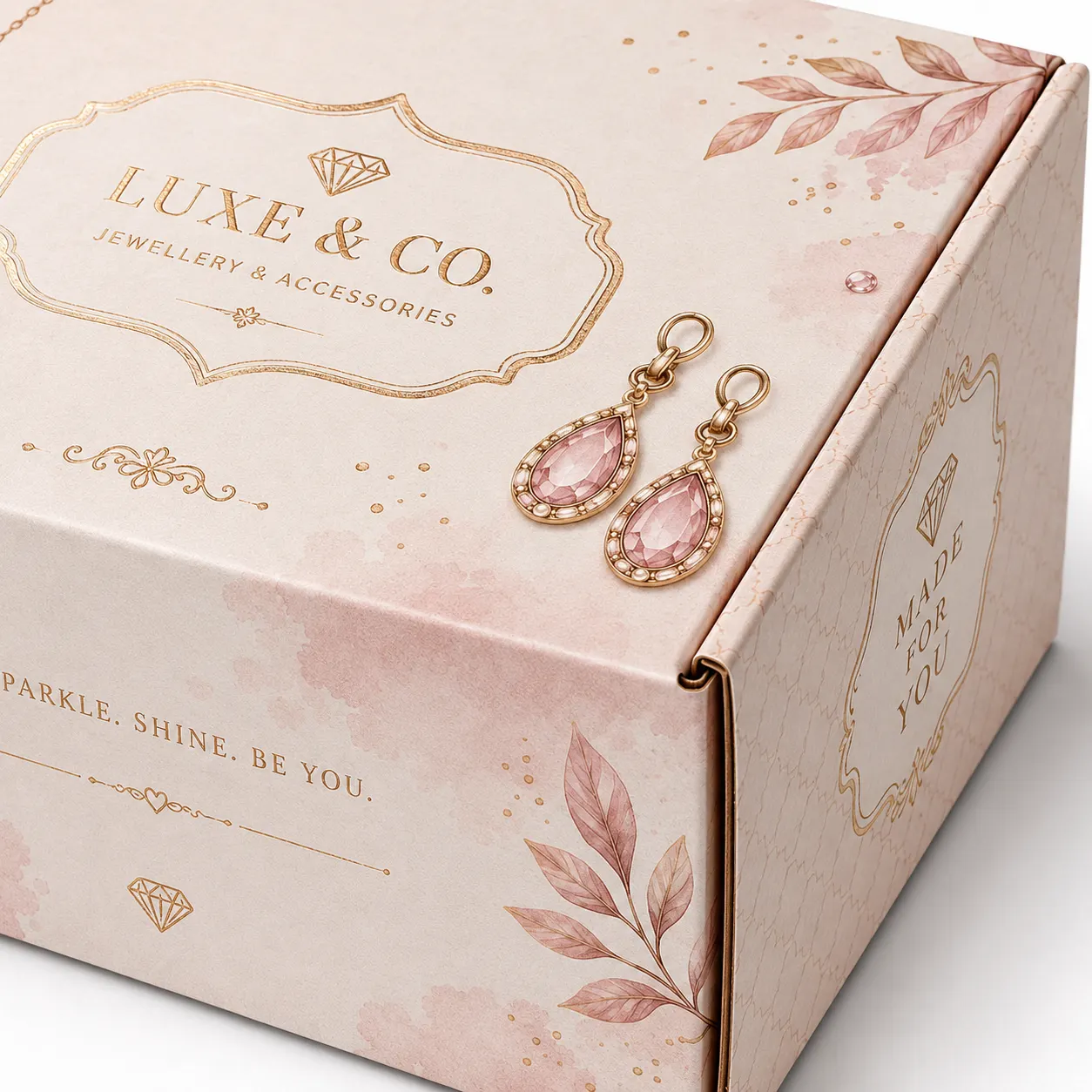 Jewellery & Accessories Mailer Box packed application view with custom multicolour brand printing