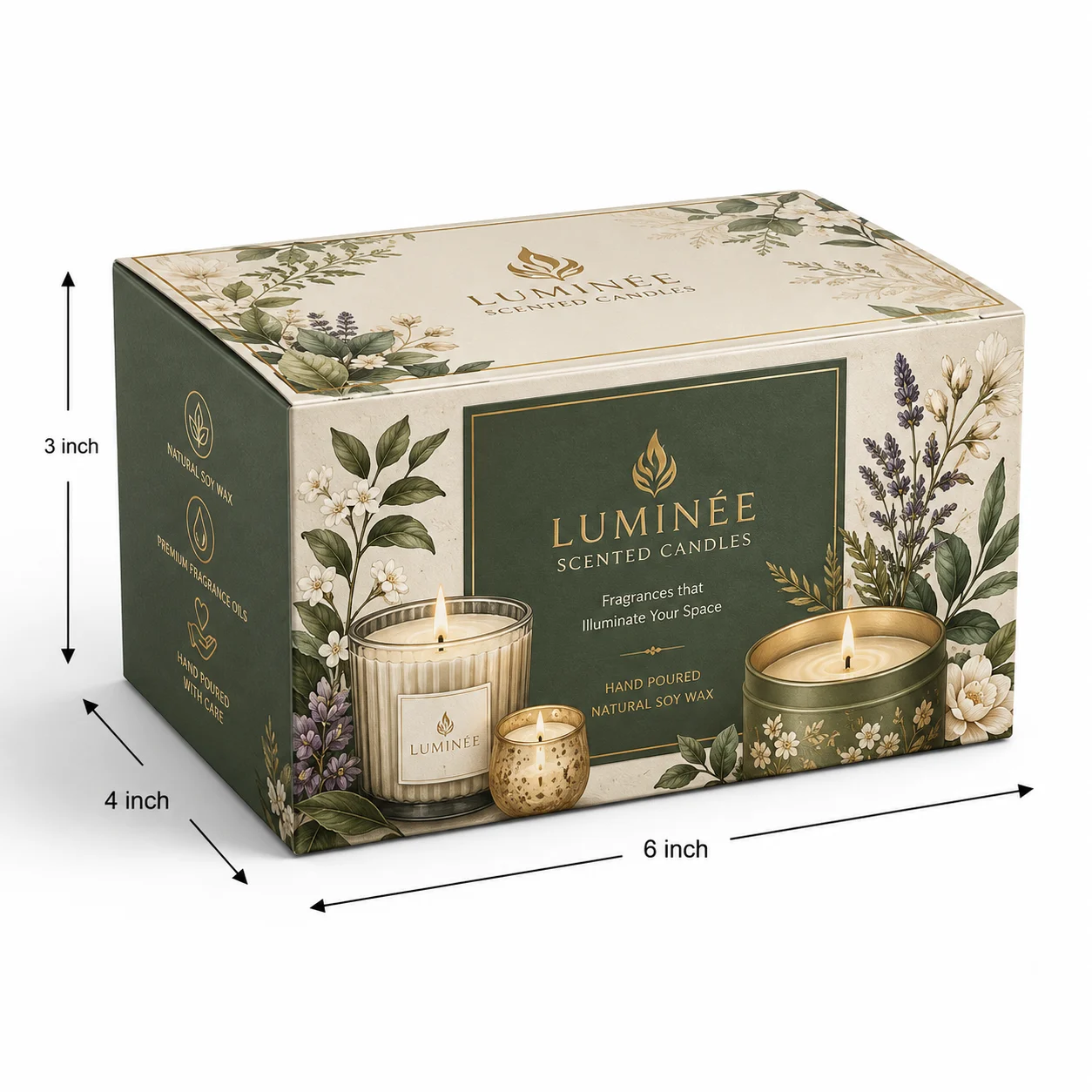Scented Candle Packaging Box hero view with custom multicolour brand printing