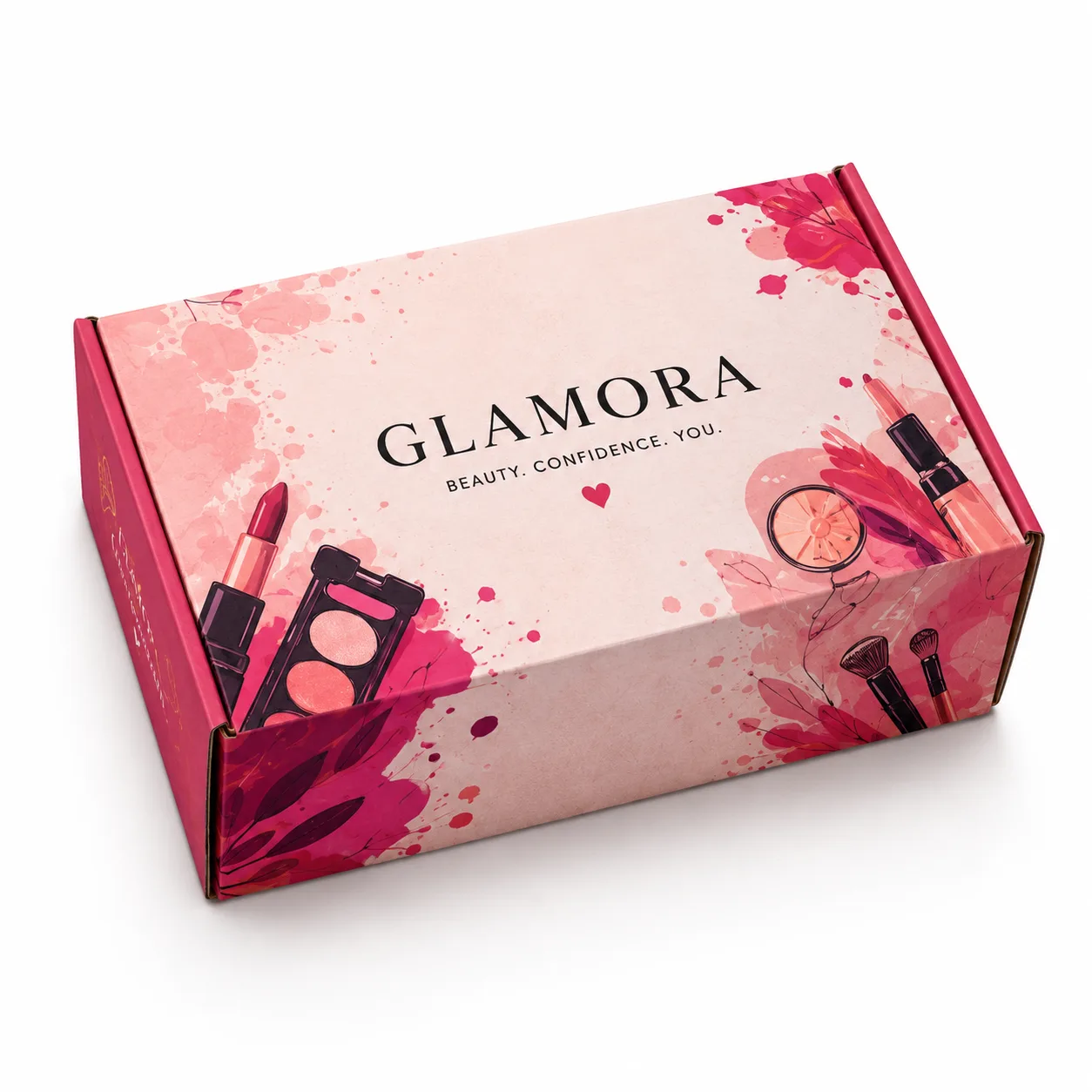 Makeup Kit Courier Box side panel print view with custom multicolour brand printing