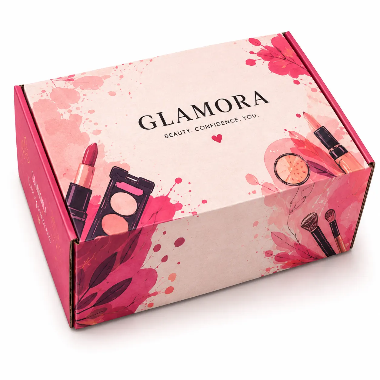 Makeup Kit Courier Box packed application view with custom multicolour brand printing
