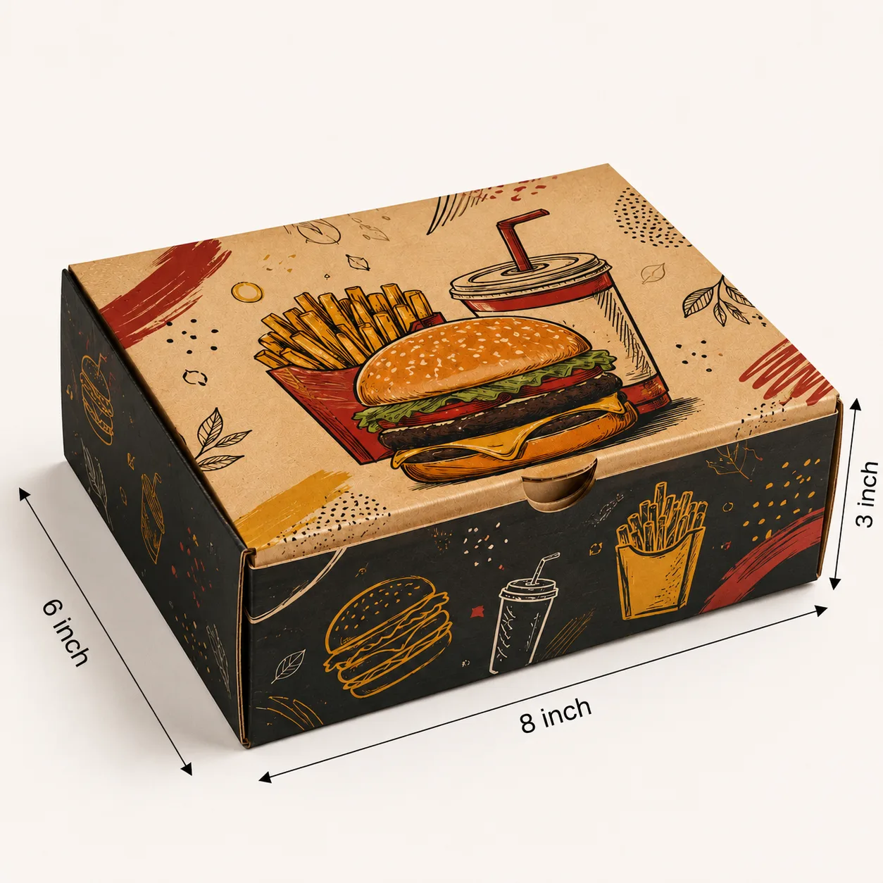 Burger Meal Combo Box hero view with custom multicolour brand printing