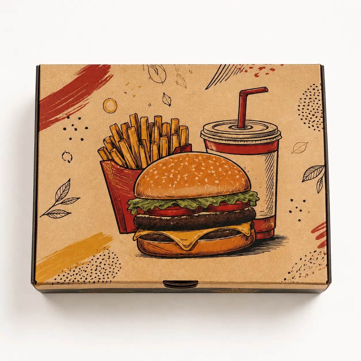 Burger Meal Combo Box side panel print view with custom multicolour brand printing