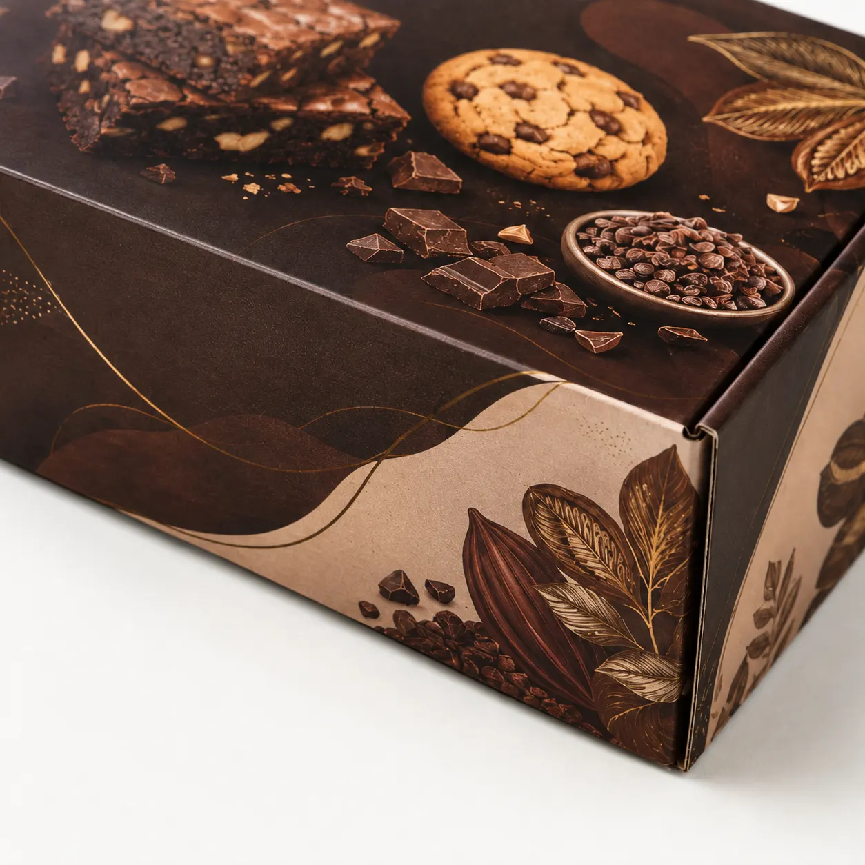 Brownie & Cookie Hamper Box packed application view with custom multicolour brand printing