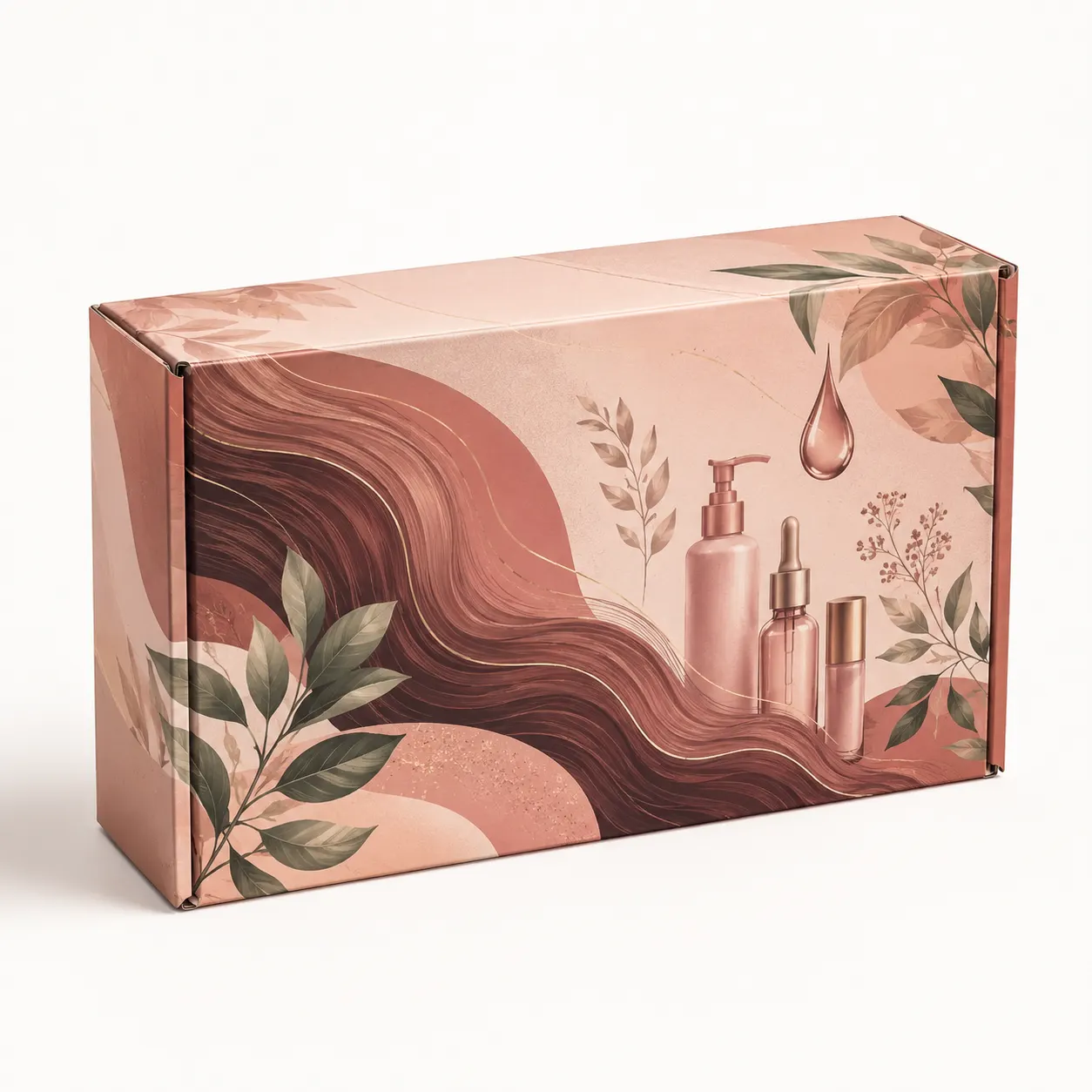 Haircare Trial Kit Mailer Box front three-quarter view with custom multicolour brand printing