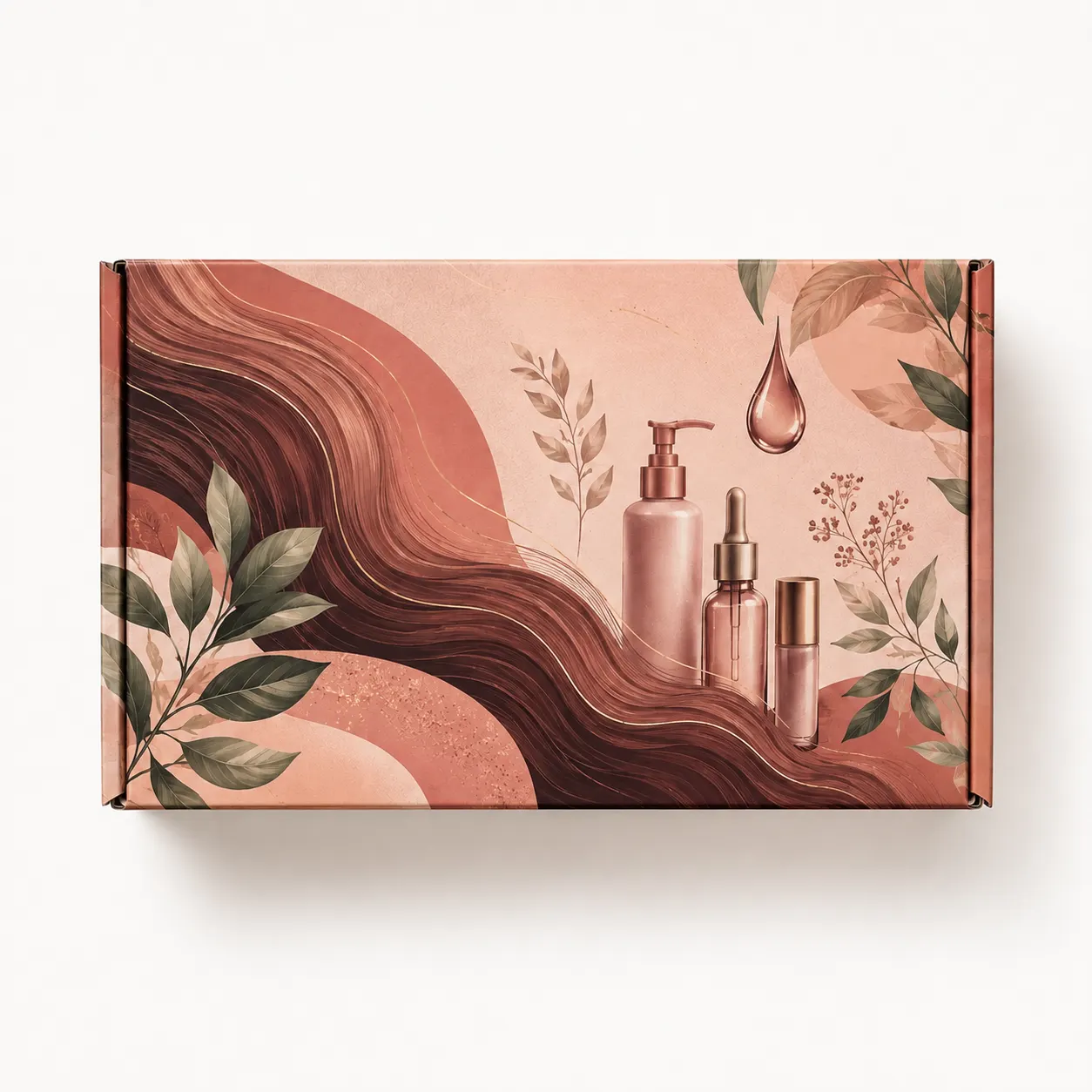 Haircare Trial Kit Mailer Box side panel print view with custom multicolour brand printing