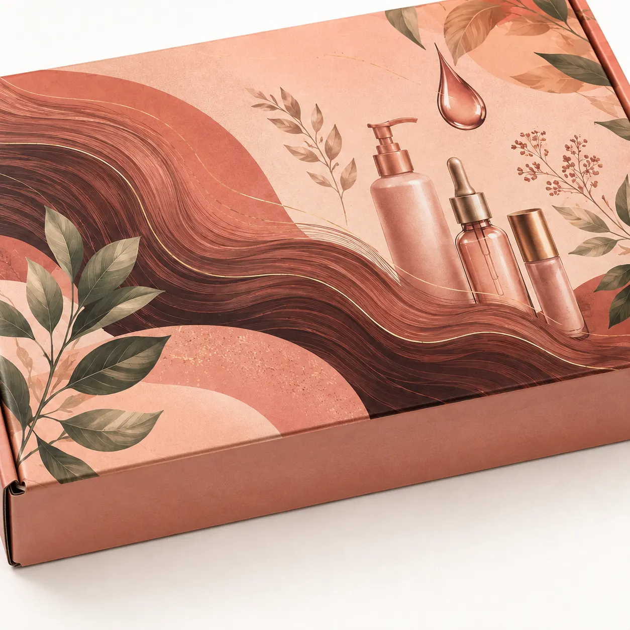 Haircare Trial Kit Mailer Box packed application view with custom multicolour brand printing