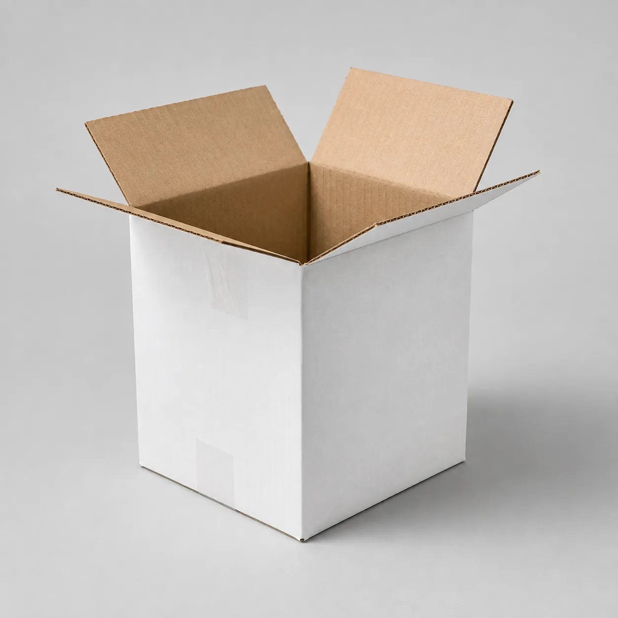 Side view of 5.5x5.5x8 inch white corrugated shipping carton