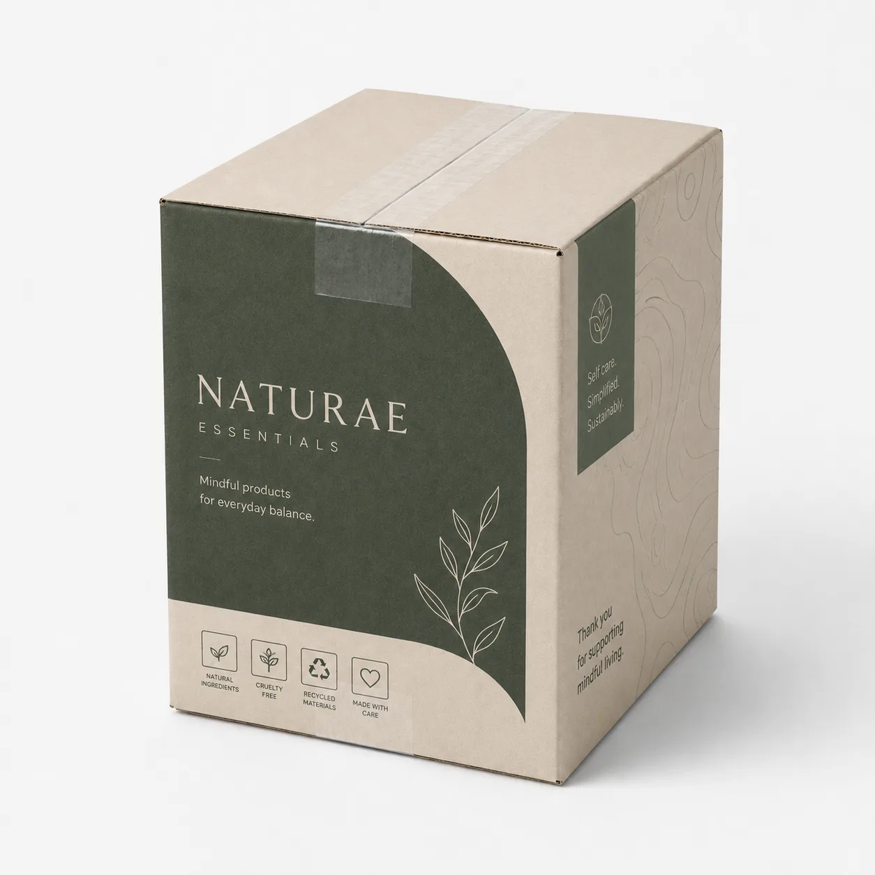 Side view of 5.5x5.5x8 inch custom printed corrugated shipping carton