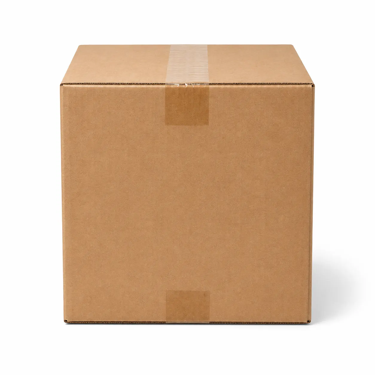 Front angle view of 8.5x13x10 inch brown taped corrugated carton box