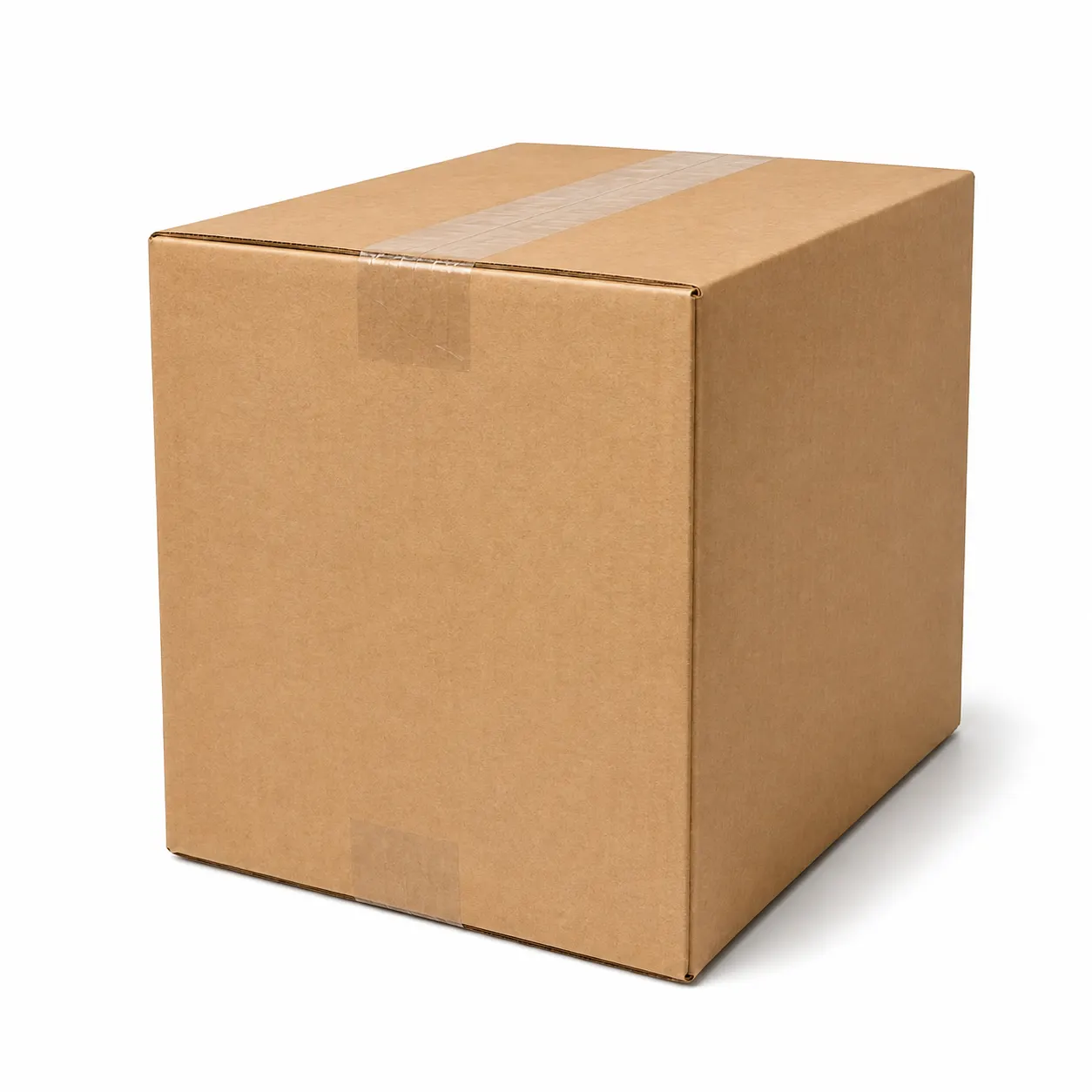 Top view of 8.5x13x10 inch brown carton box with adhesive tape seam