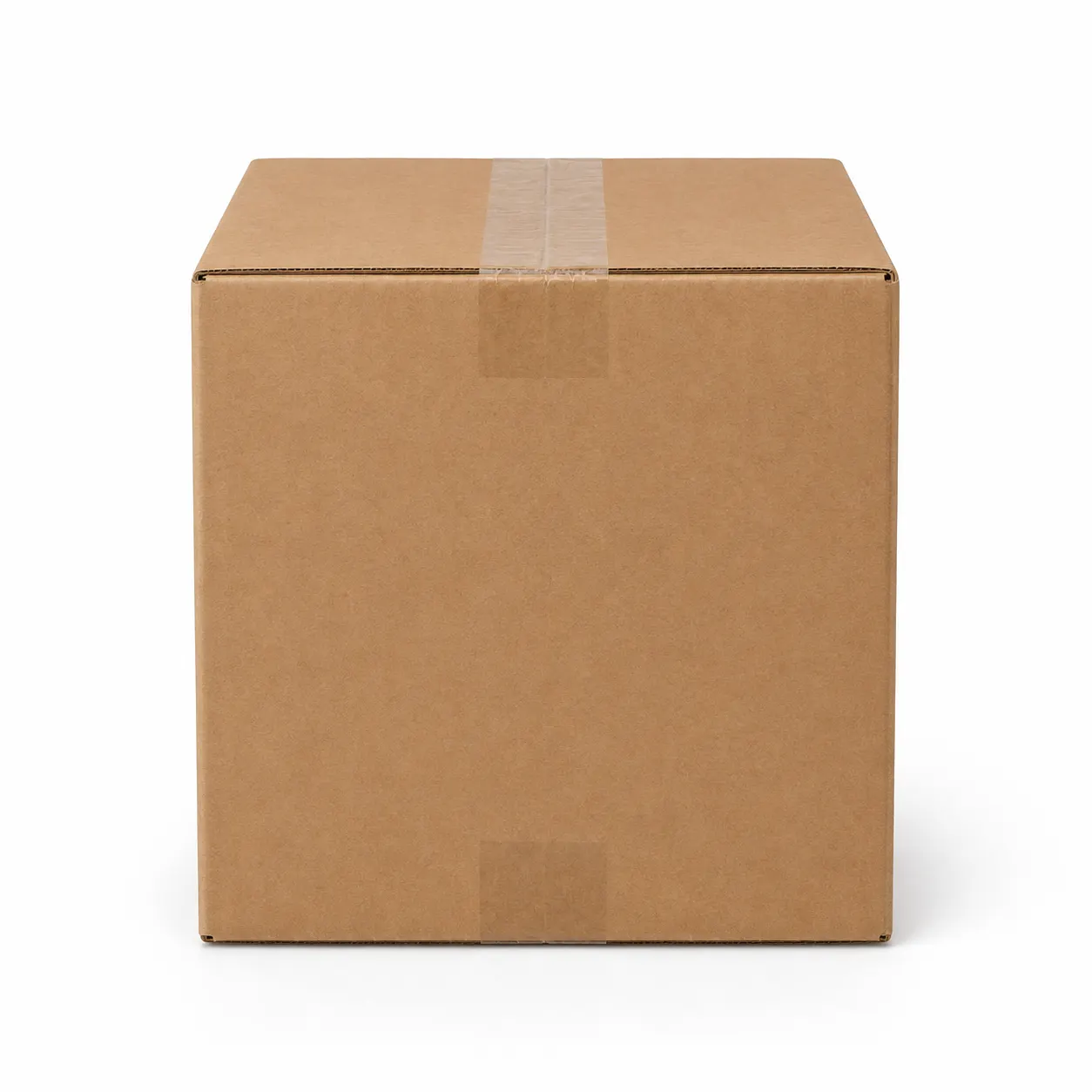 Close-up view of brown corrugated carton material and tape area