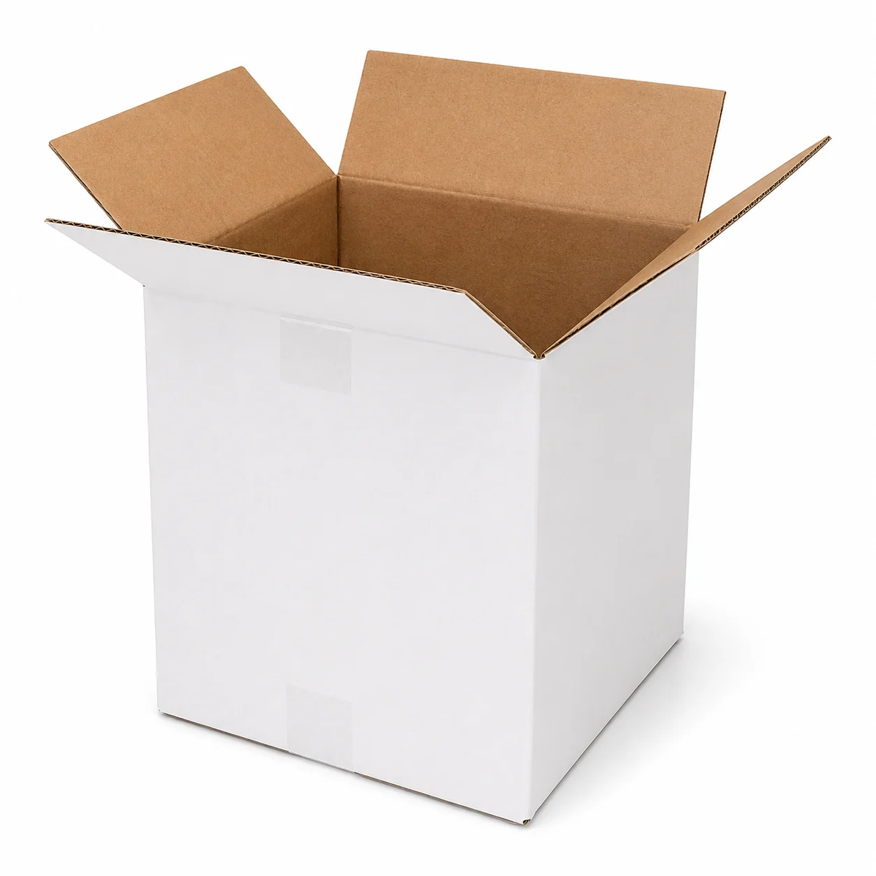 Top view of 8.5x13x10 inch white carton box with adhesive tape seam