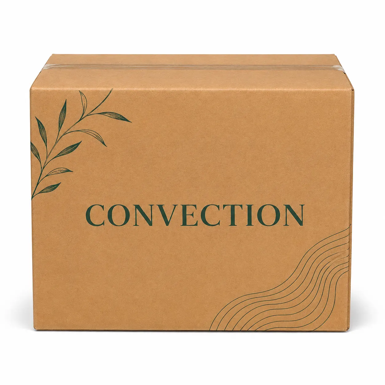 Top view of 8.5x13x10 inch custom printed carton box with adhesive tape seam