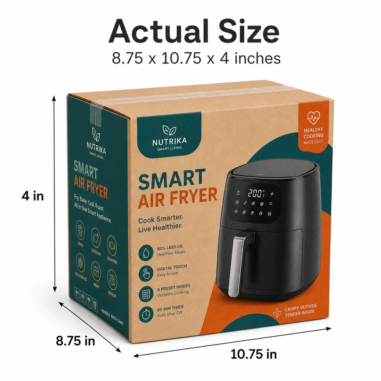 8.75x10.75x4 inch custom printed taped corrugated carton box with actual size dimensions by Boxwaale.in