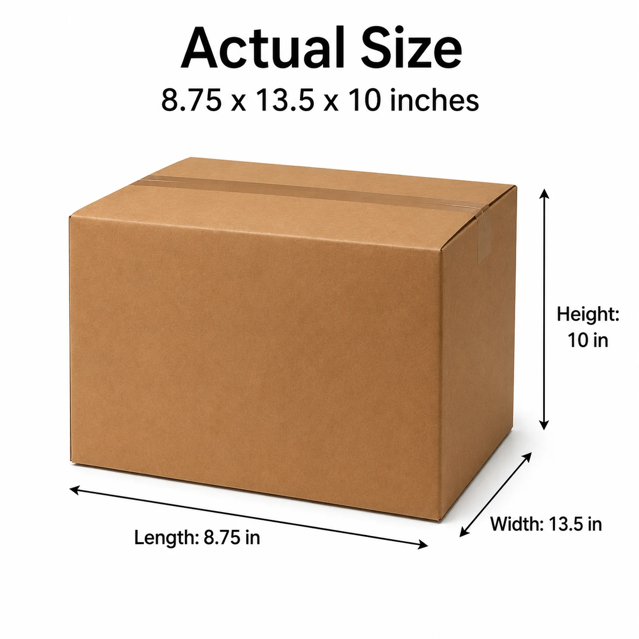 8.75x13.5x10 inch brown taped corrugated carton box with actual size dimensions by Boxwaale.in