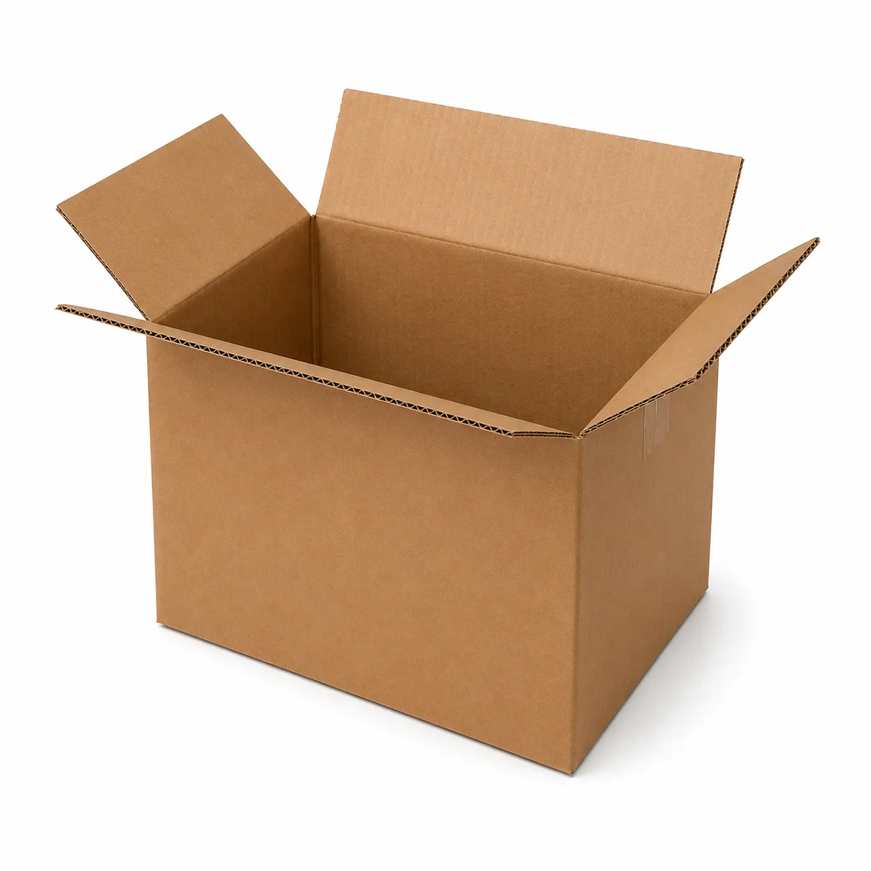 Top view of 8.75x13.5x10 inch brown carton box with adhesive tape seam