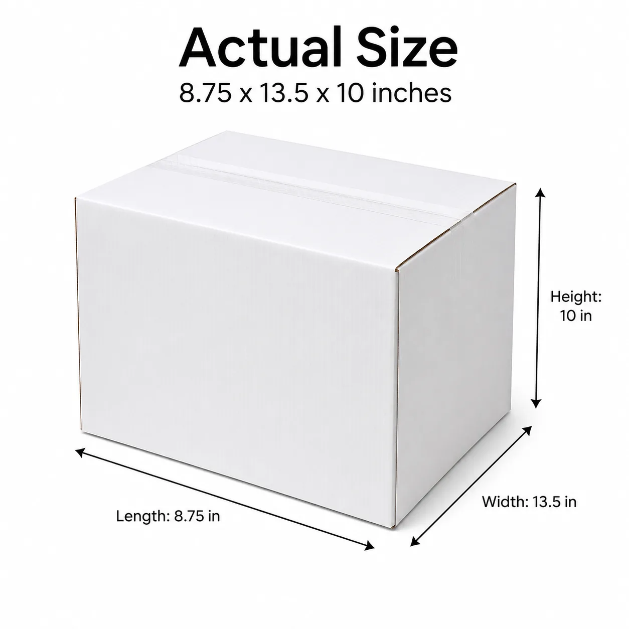 8.75x13.5x10 inch white taped corrugated carton box with actual size dimensions by Boxwaale.in
