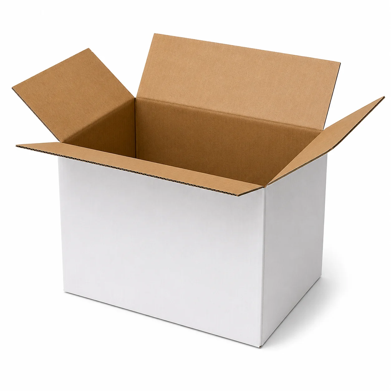 Side view of 8.75x13.5x10 inch white corrugated shipping carton