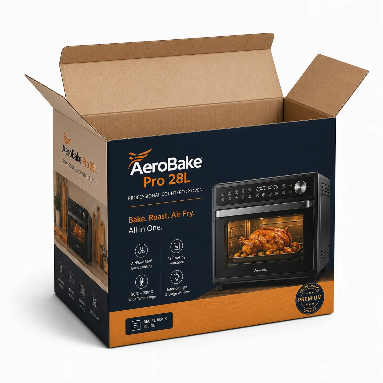 Top view of 8.75x13.5x10 inch custom printed carton box with adhesive tape seam