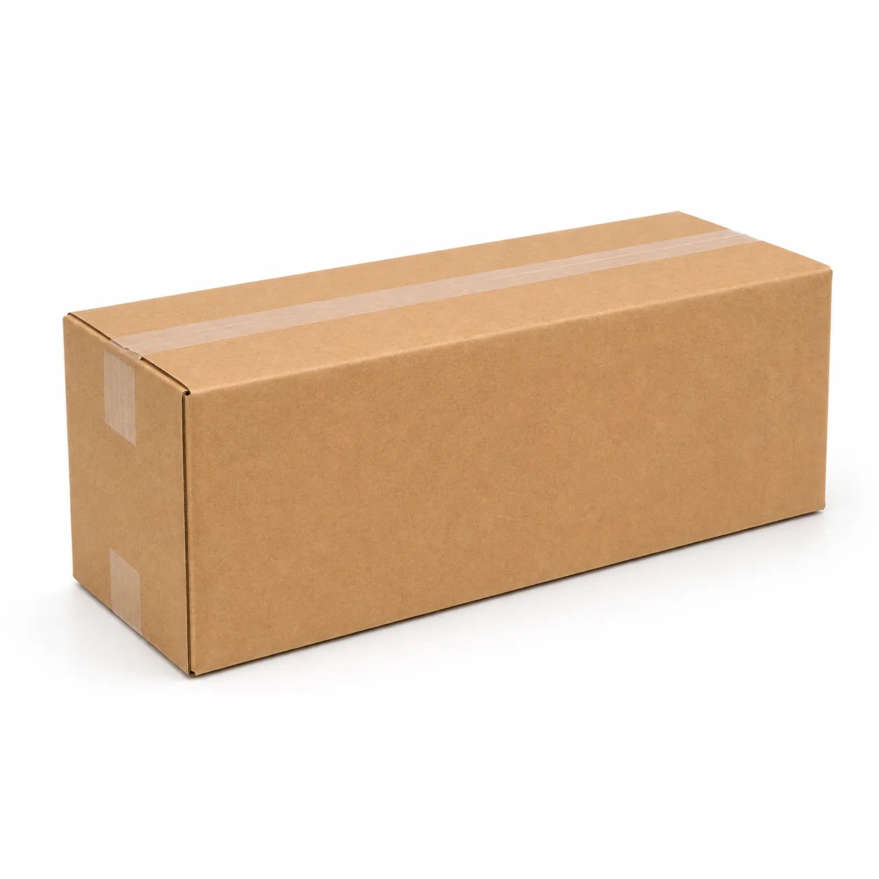 Side view of 7.5x18.5x10 inch brown corrugated shipping carton